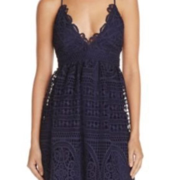 Bardot Versailles Lace V-Neck Navy Dress US6 Small - Picture 3 of 8